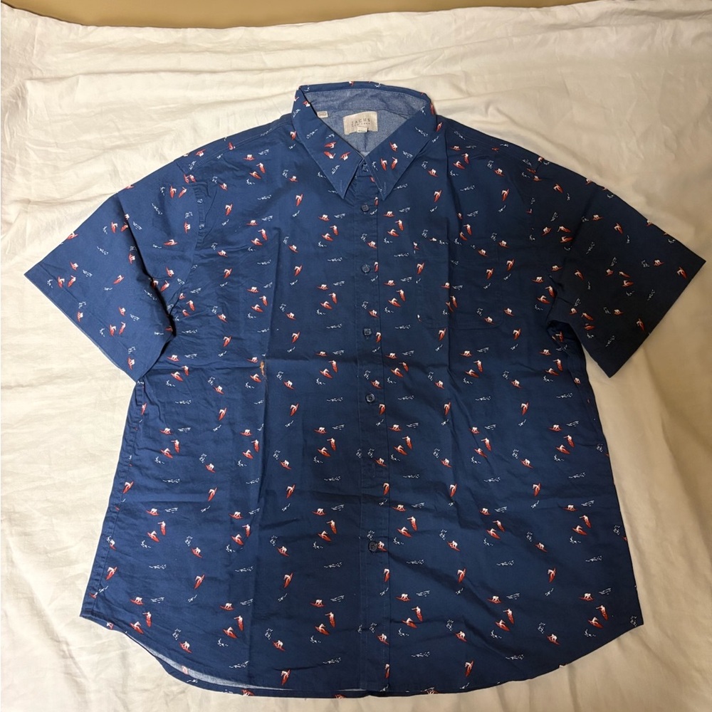Jachs Navy and Red Patterned Casual Shirt